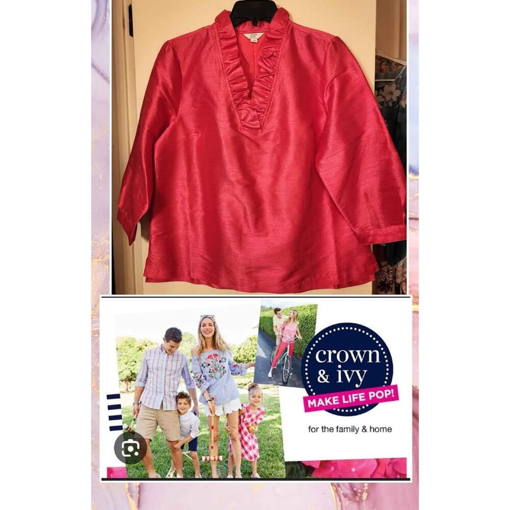 Barbie Hot Pink Crown & Ivy 3/4 Sleeve Ruffle Blouse Top ~ Women's Size L Large